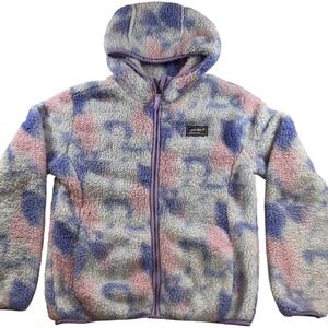 Eddie Bauer Girl's L 14/16 Sherpa Fleece Hoodie Full Zip Tie Dye Purple Pink